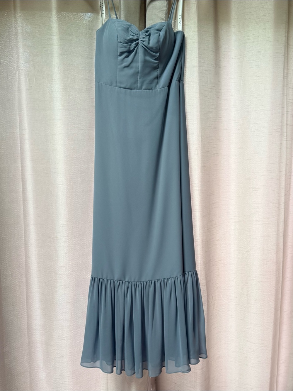 Azazie Dusty Blue Strapless Ruffle-Hem Dress